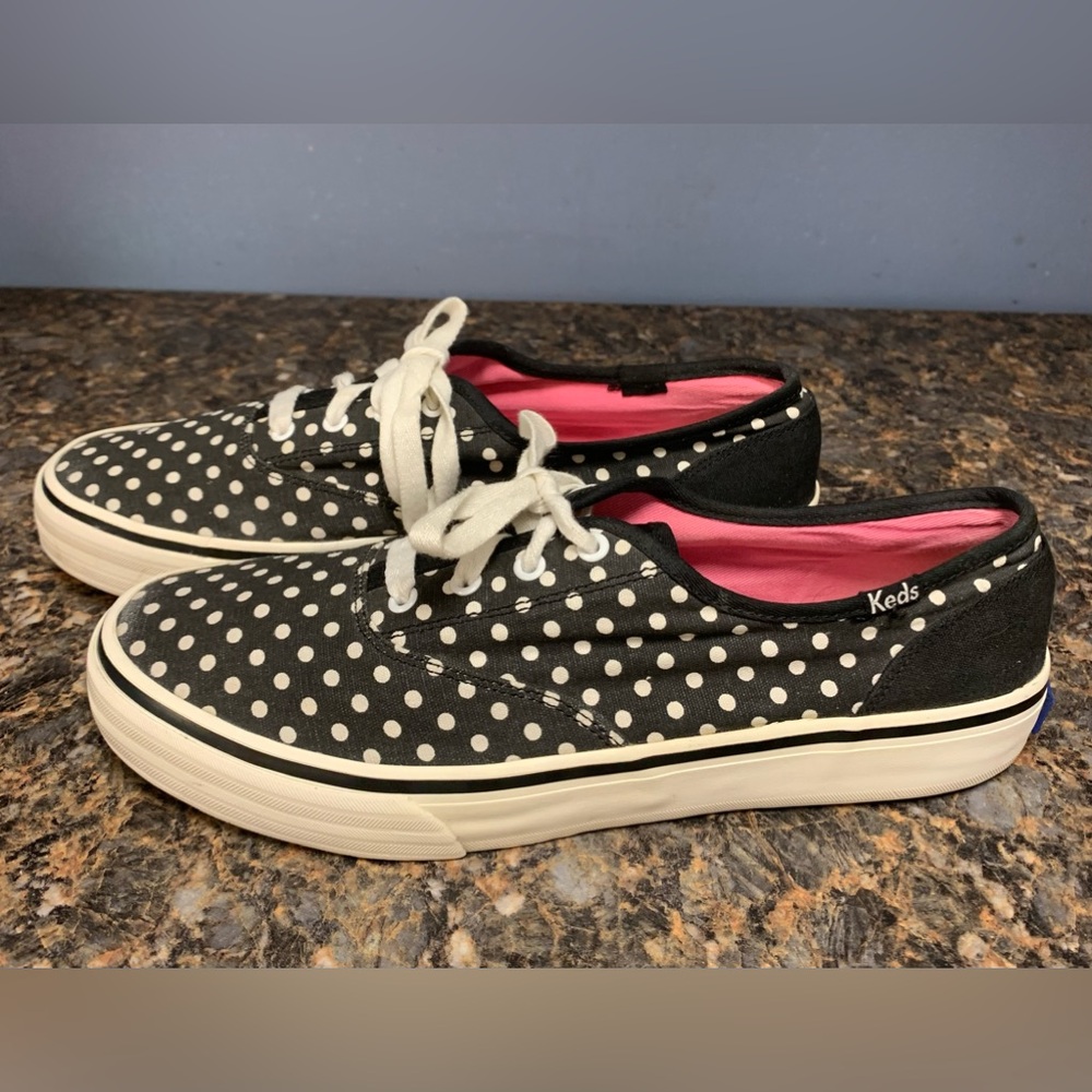 COPY - Keds Shoes Womens 8 Polka Dots Casual Sneakers Black Fabric Lace Up Low … - Picture 2 of 8